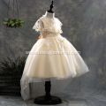 Trendy Elegant Embroidery Floral Neck Crystal white flower girl dresses With Bow